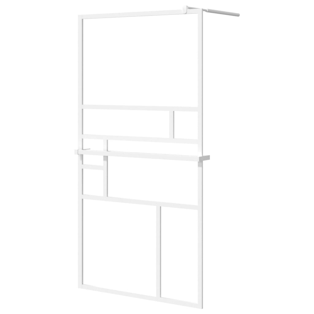 Vidaxl Walk-in-in tuš stena s polico 115x195 cm esg-Glas aluminijast bela