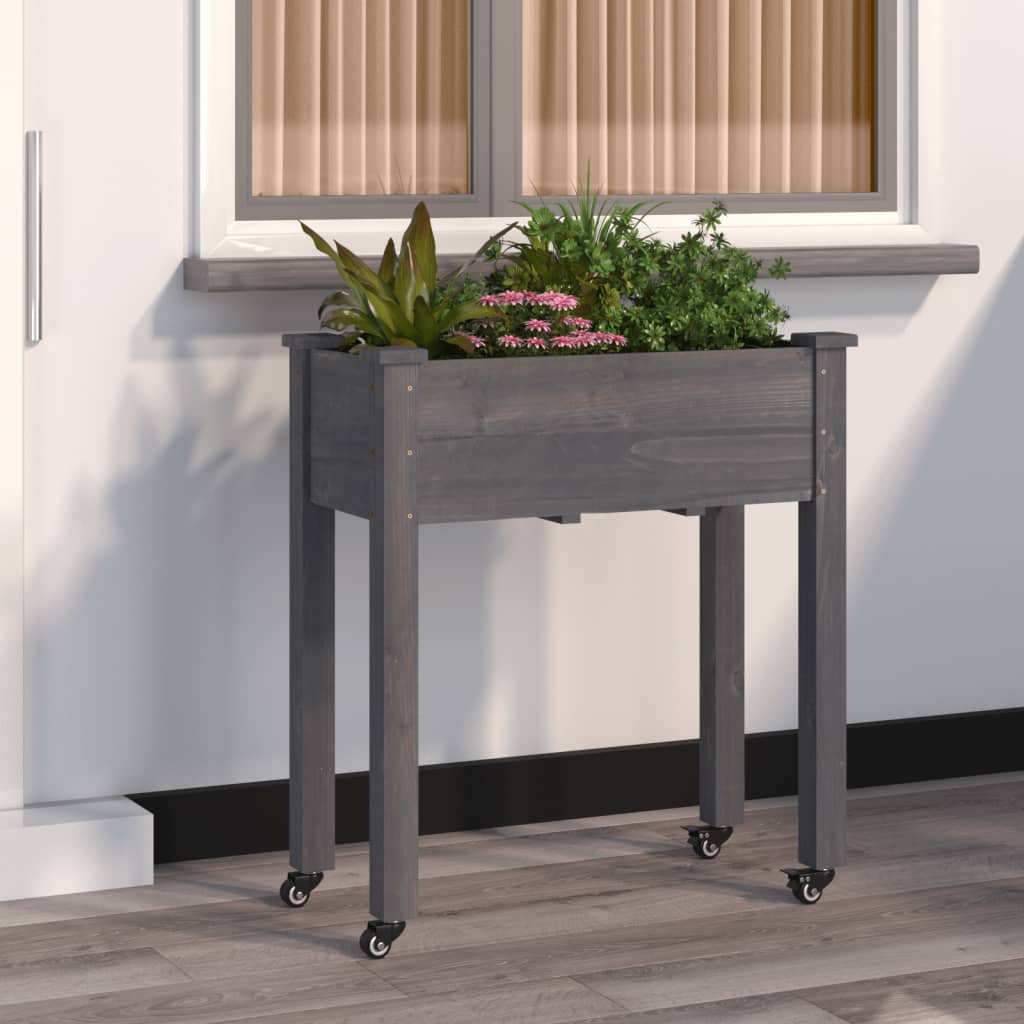 VidaXL Plantenbak op wieltjes 71x37x80 cm massief vurenhout