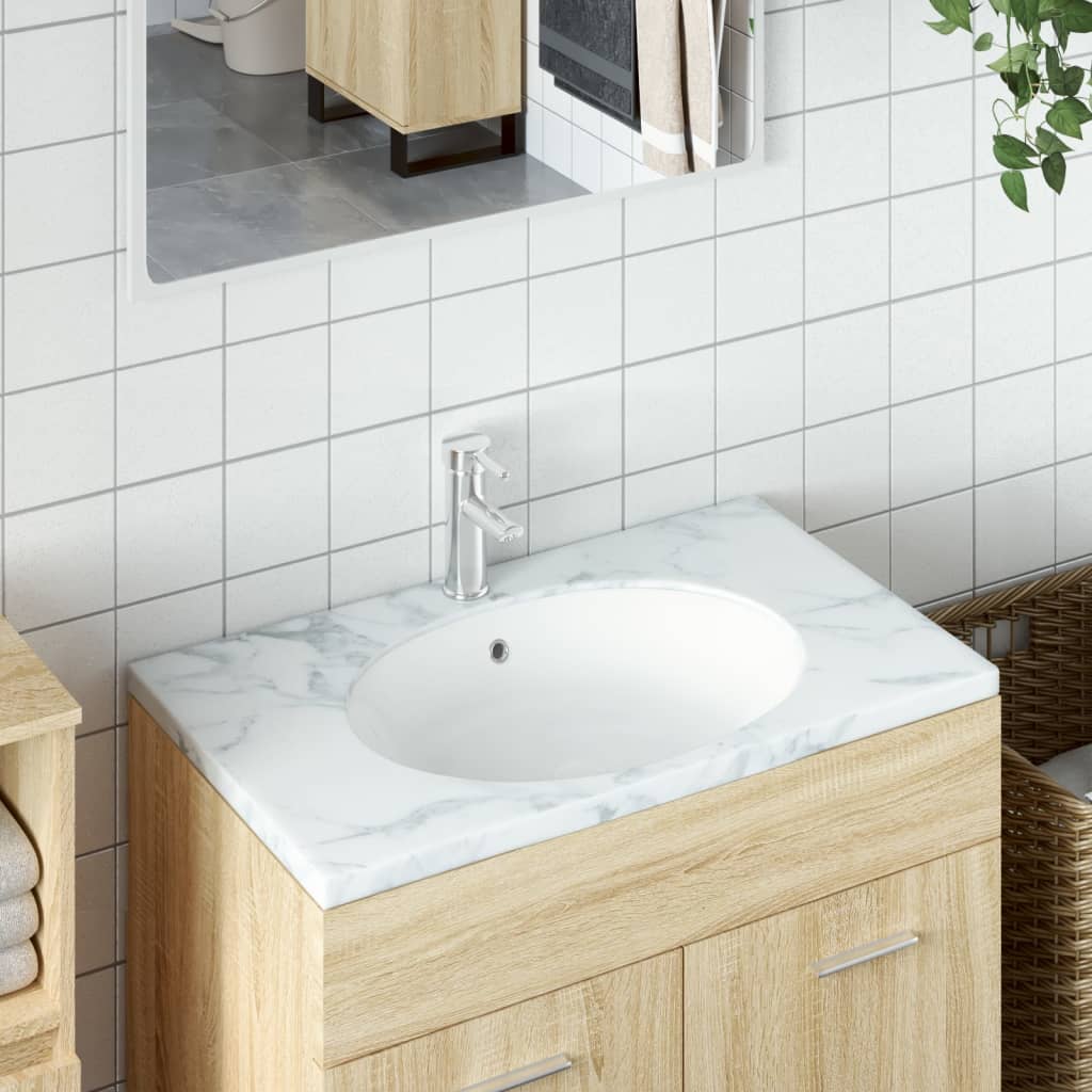 Vidaxl Washbasin oval 49x40,5x21 cm keramična bela
