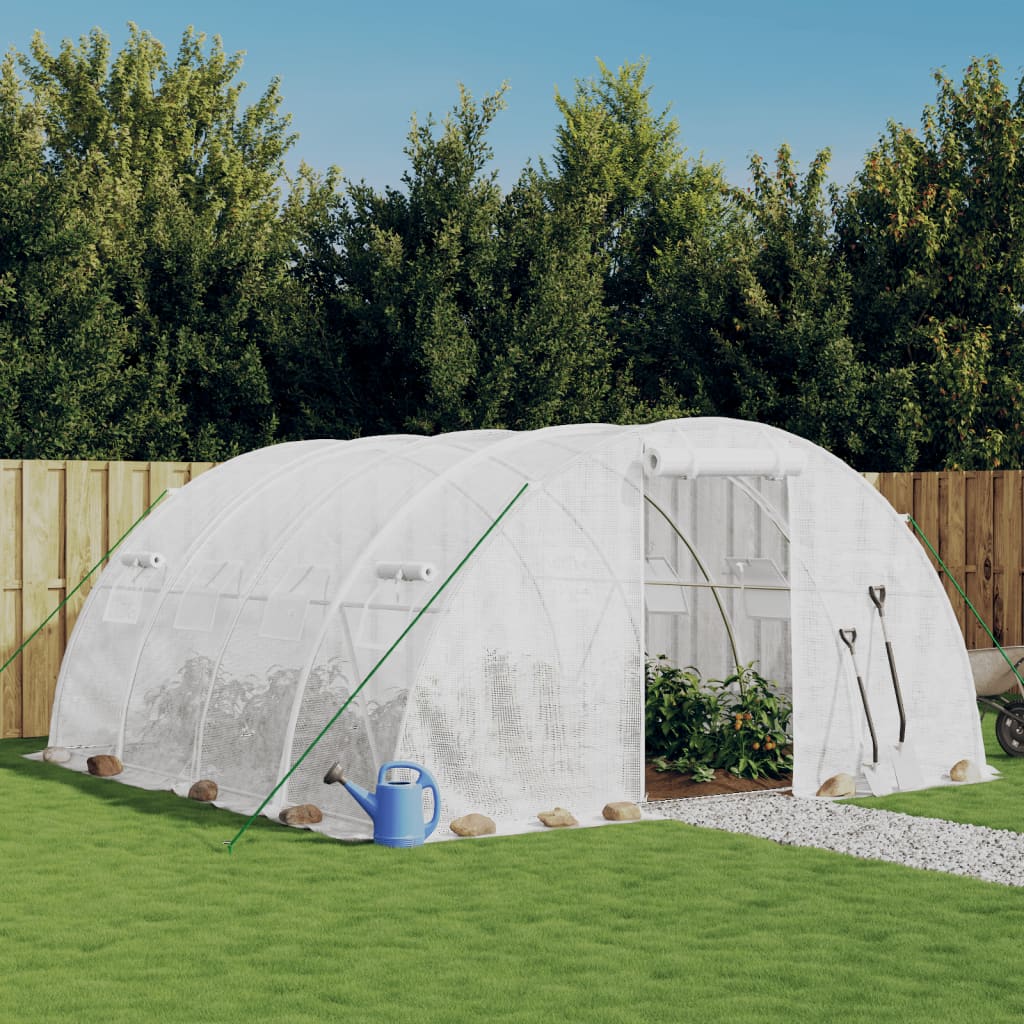 Vidaxl tuinkas z jeklenim okvirjem 16 m² 4x4x2 m bela