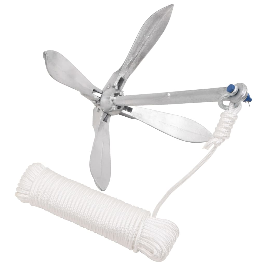 Ancla de Vidaxl con una cuerda plegable de 10 kg de hierro fundido galvanizado térmicamente
