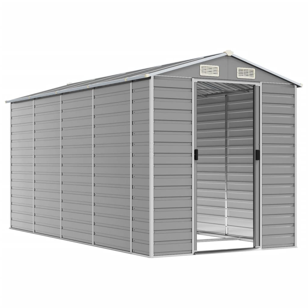 Vidaxl Garden Shed 191x385x198 cm pocinkano jekleno svetlo sivo