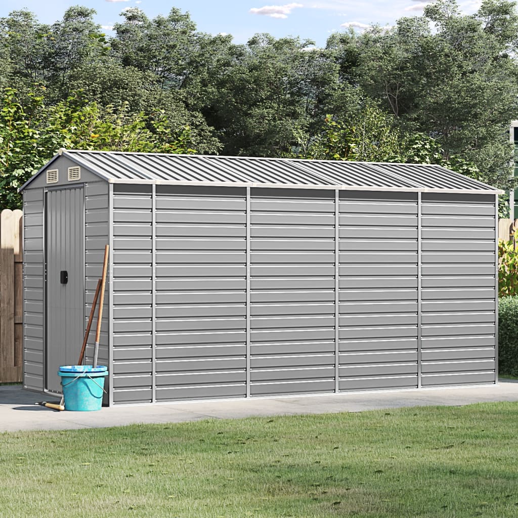 Vidaxl Garden Shed 191x385x198 cm pocinkano jekleno svetlo sivo