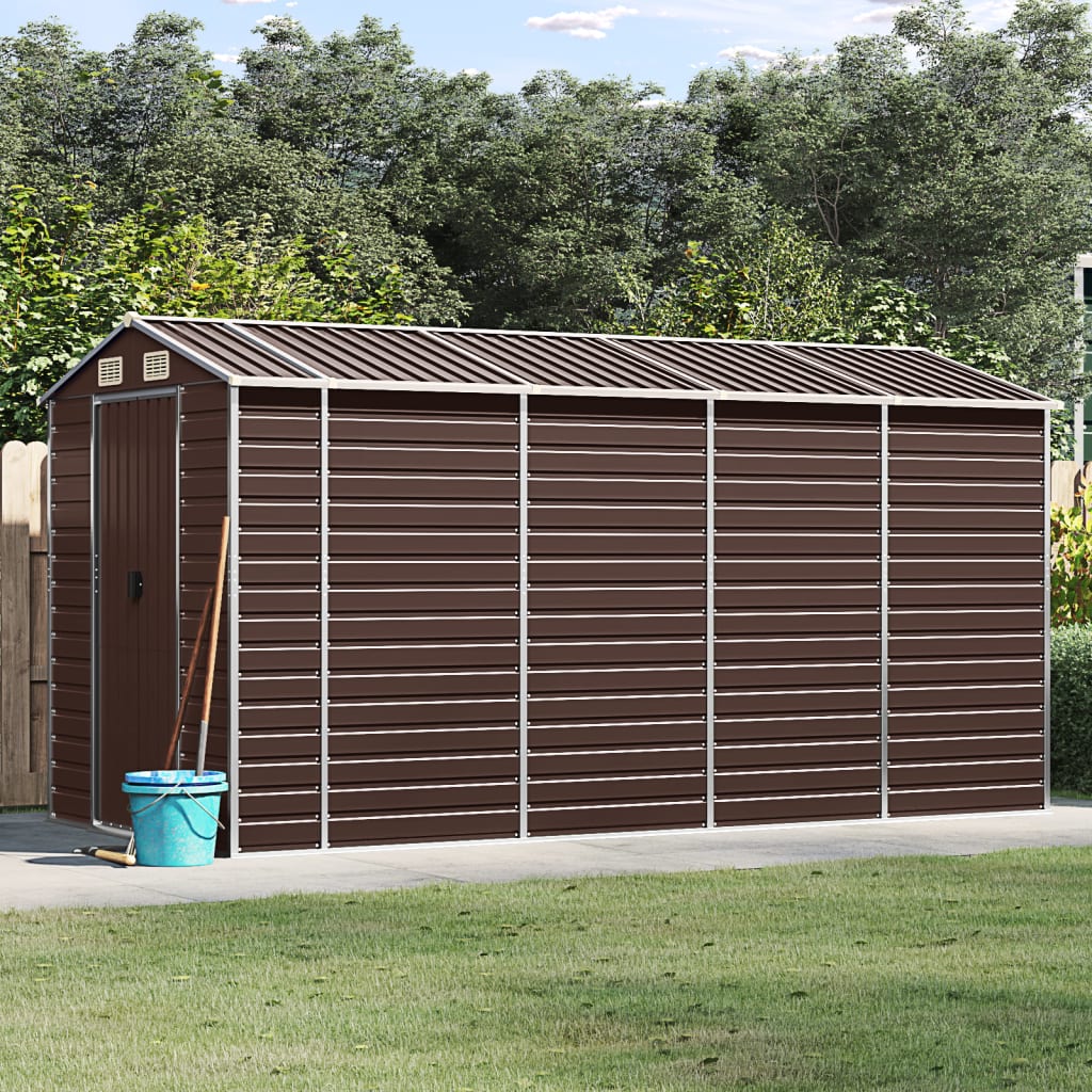 Vidaxl Garden Shed 191x385x198 cm ocynkowana stalowa brąz