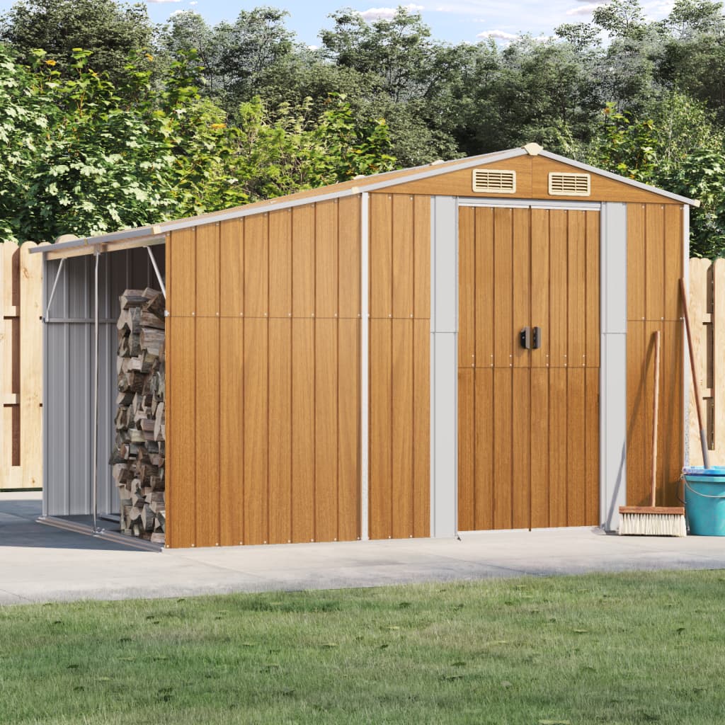Vidaxl Garden Shed 277x192.5x179 cm pocinkano jekleno svetlo rjavo