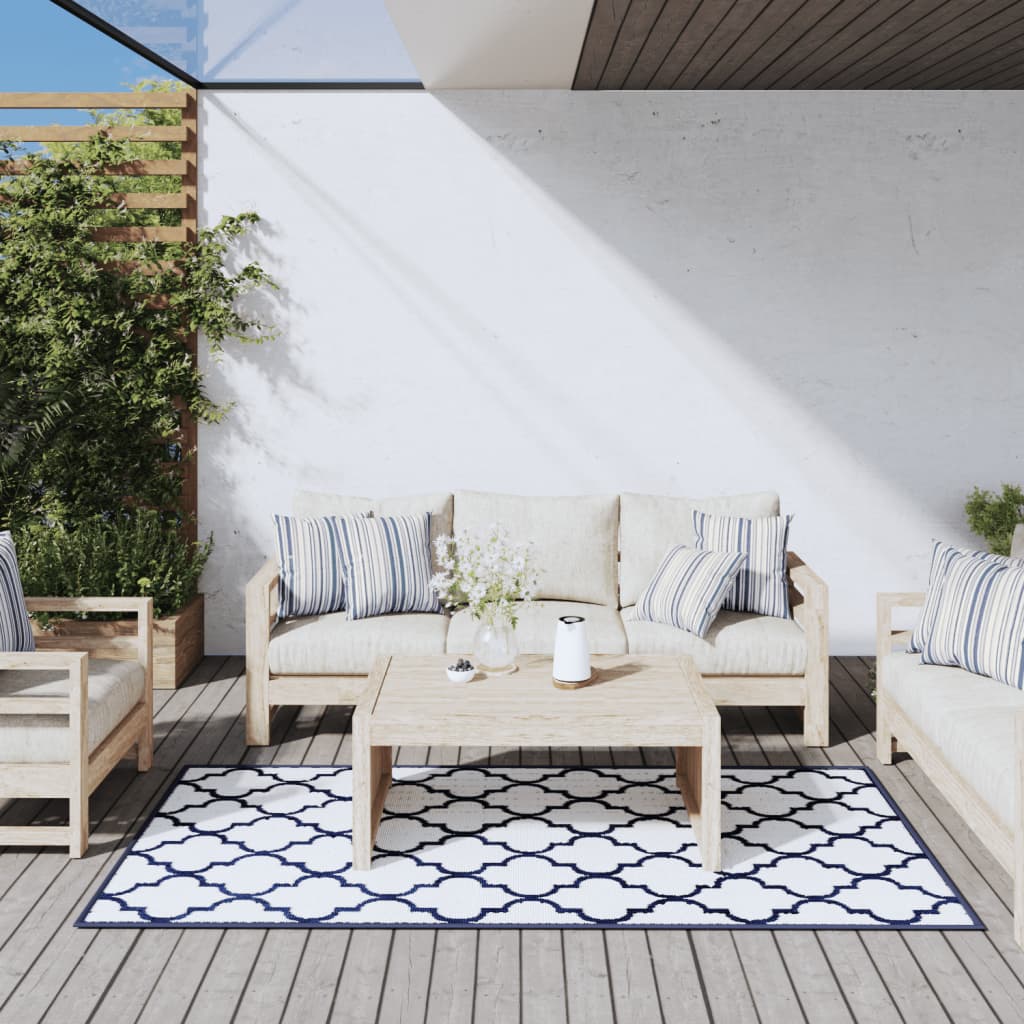 Vidaxl udendørs tæppe reversibel 100x200 cm marineblå og hvid