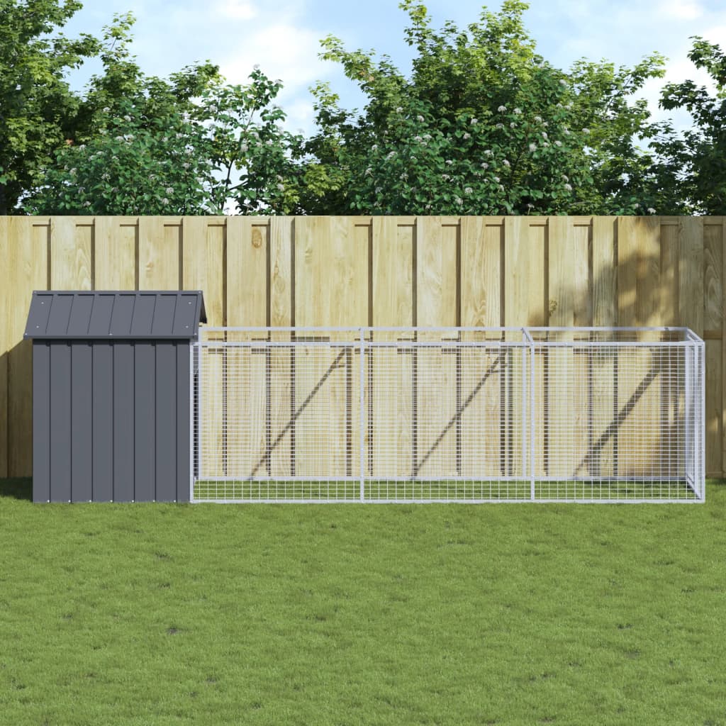 Vidaxl Dog Loft z dachem 117x405x123 cm galwanizowany antracyt stalowy