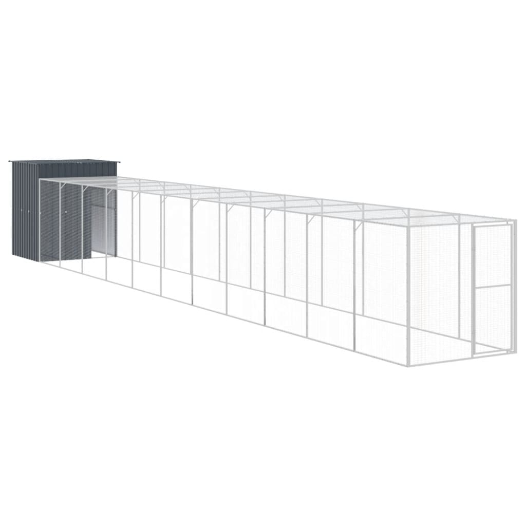 Vidaxl Chicken Coop s během 165x1271x181 cm ocelový antracit
