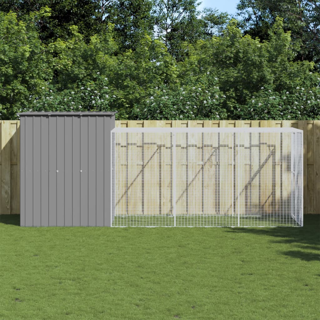 Vidaxl Chicken coop with run 165x455x181 cm steel light gray