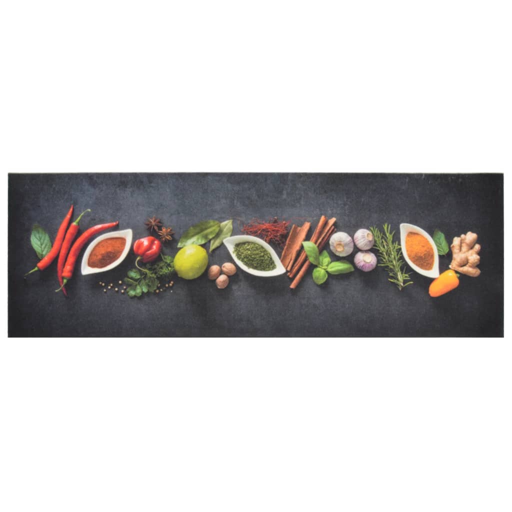 Vidaxl Kitchen Mat Washable Herb Print 60x180 cm Velvet