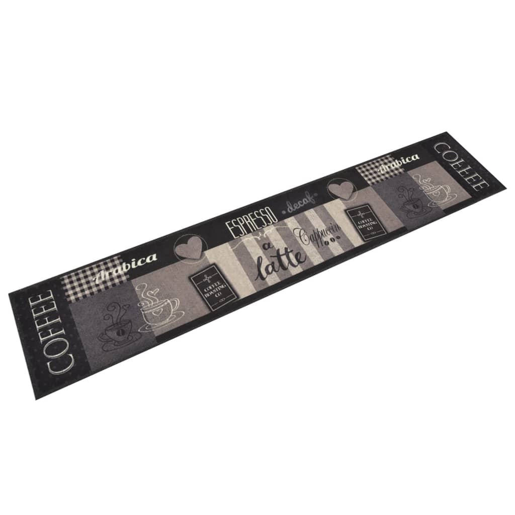 VidaXL Kitchen mat washable coffee print 60x300 cm velvet black