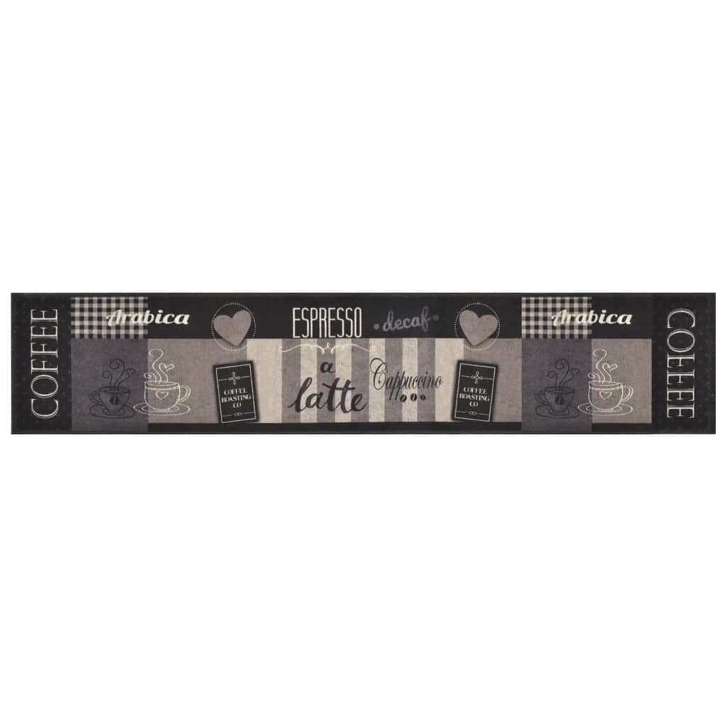 VidaXL Kitchen mat washable coffee print 60x300 cm velvet black