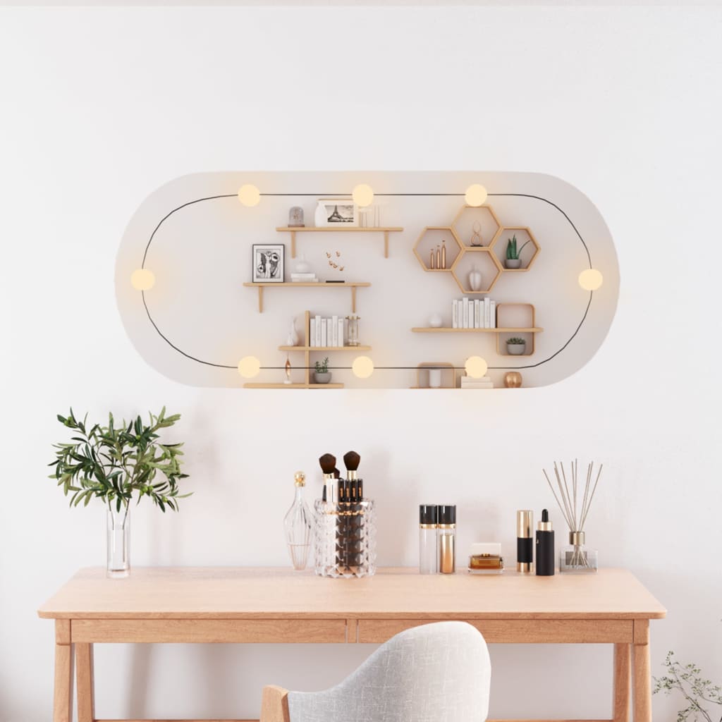 Vidaxl Wall Mirror With LEDs Oval 25x60 cm Glass