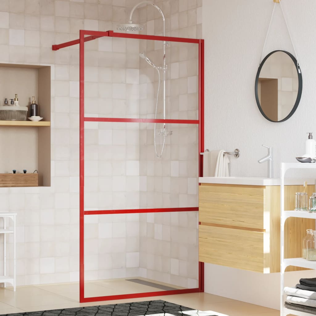 Vidaxl Walk-in shower wall Transparent 100x195 cm ESG glass red
