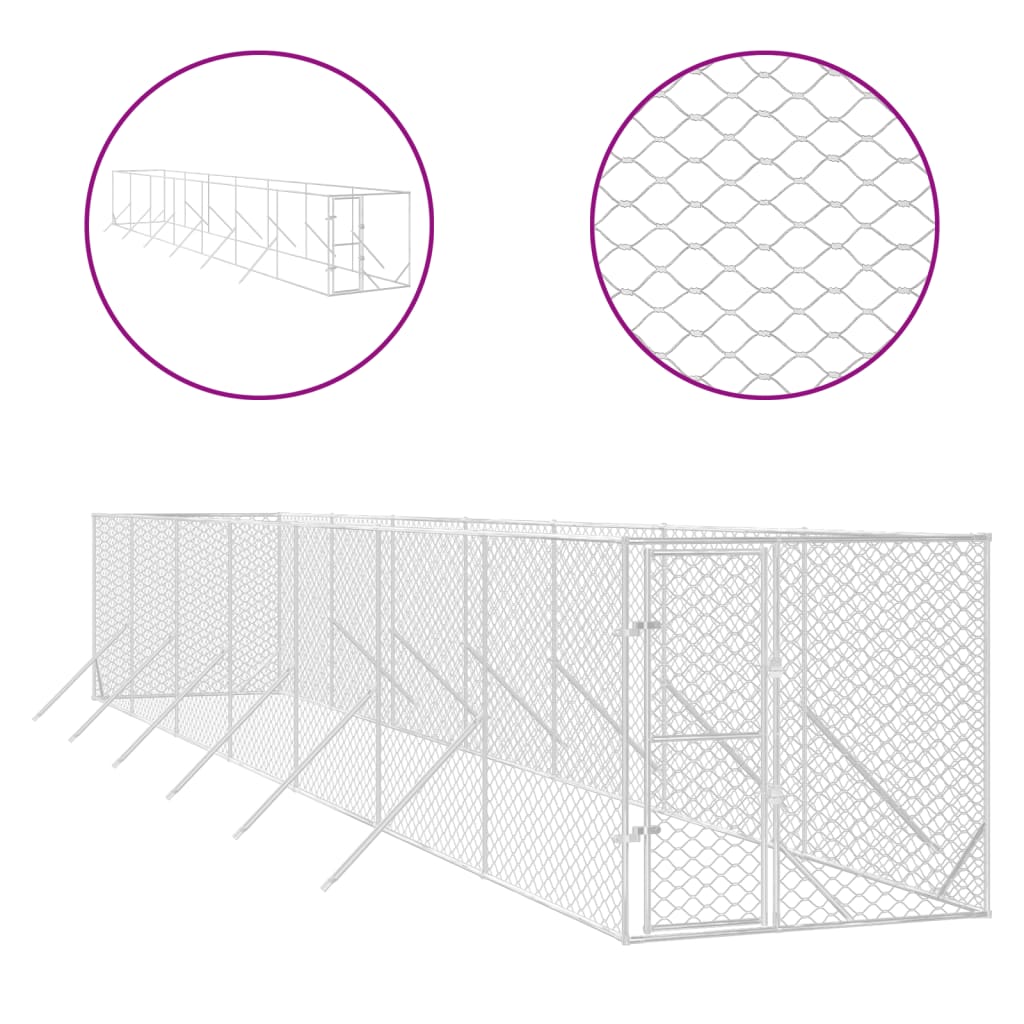 VidaXL dog kennel for outside 2x14x2 m galvanized steel silver