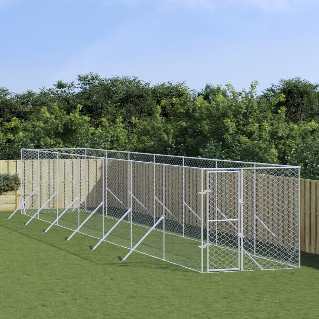 VidaXL dog kennel for outside 2x14x2 m galvanized steel silver