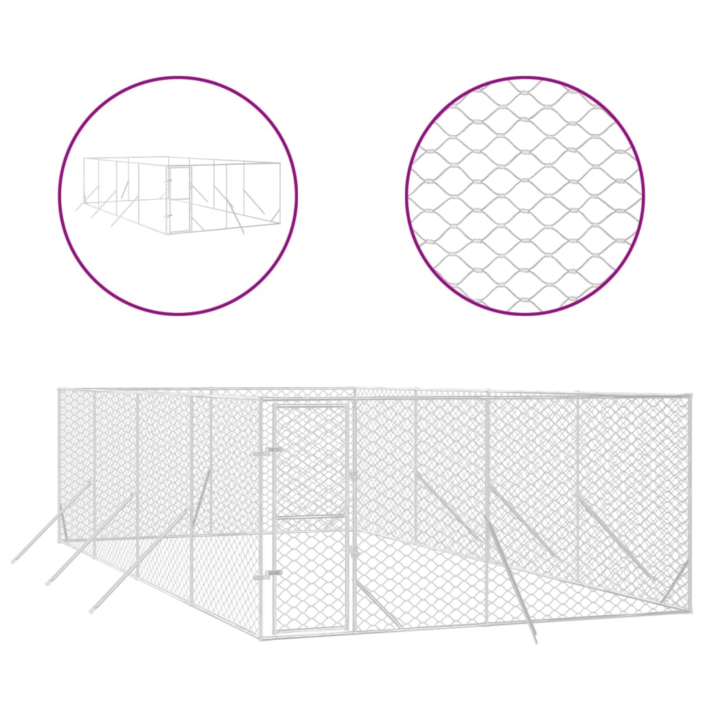 Vidaxl Dog Kennel per l'argento in acciaio zincato 4x8x2 esterno
