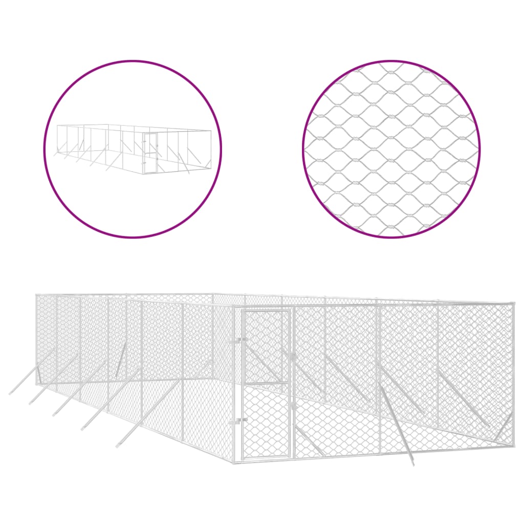 Vidaxl Dog Kennel per l'argento in acciaio zincato 4x12x2 esterno