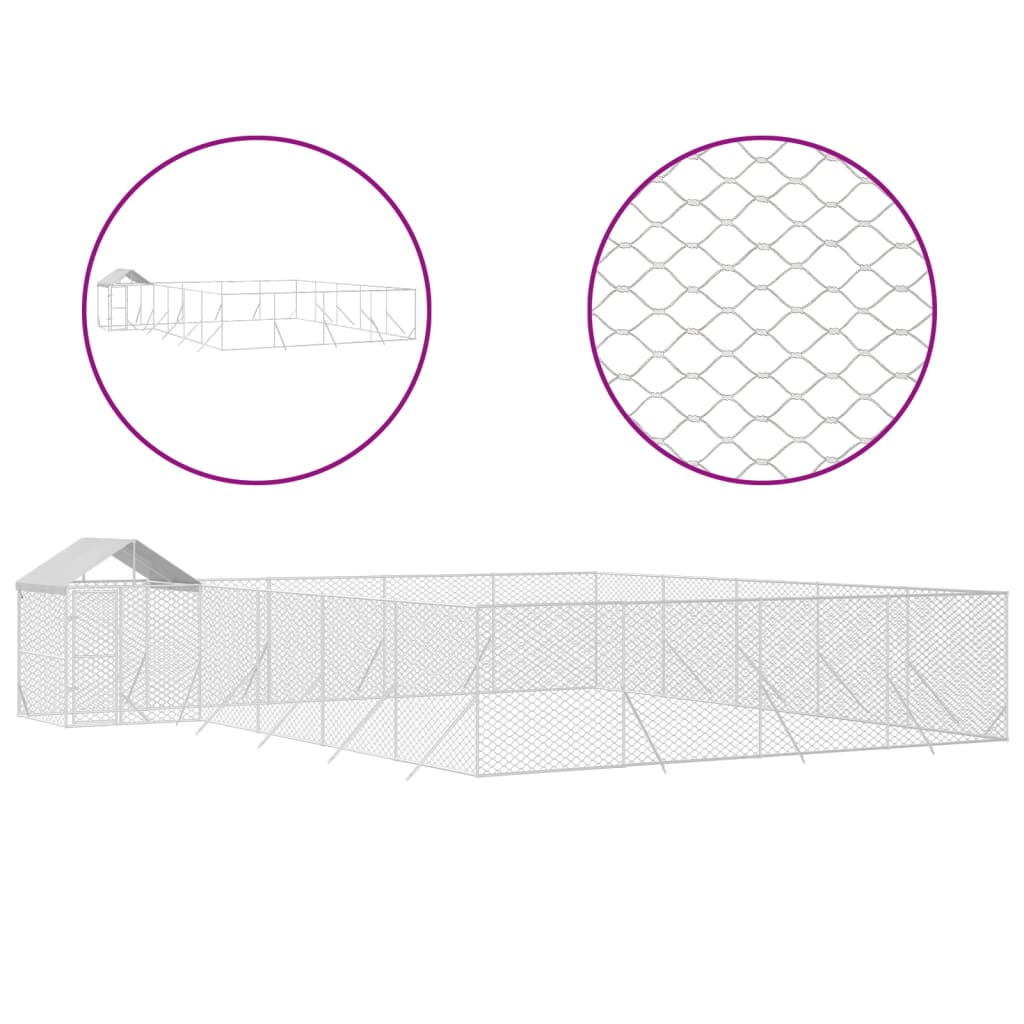 Vidaxl Dog Kennel with roof 10x8x2.5 m Galvanized steel silver