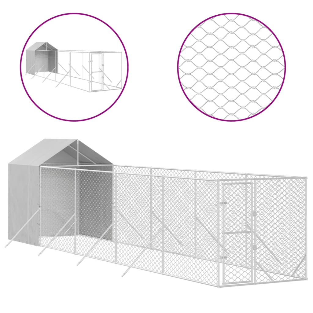 Vidaxl Dog Kennel with roof 2x10x2.5 m galvanized steel silver