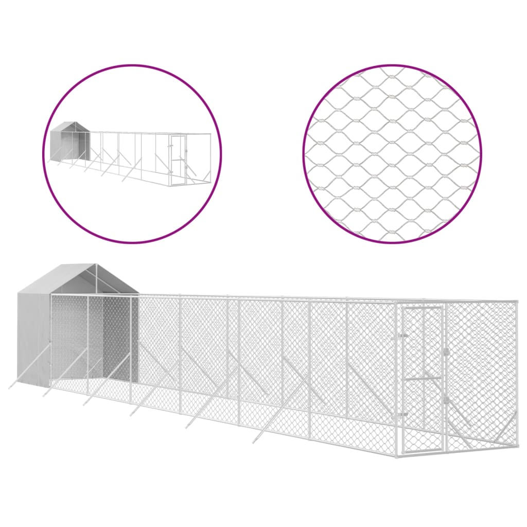 VidaXL dog kennel with roof 2x14x2.5 m galvanized steel silver