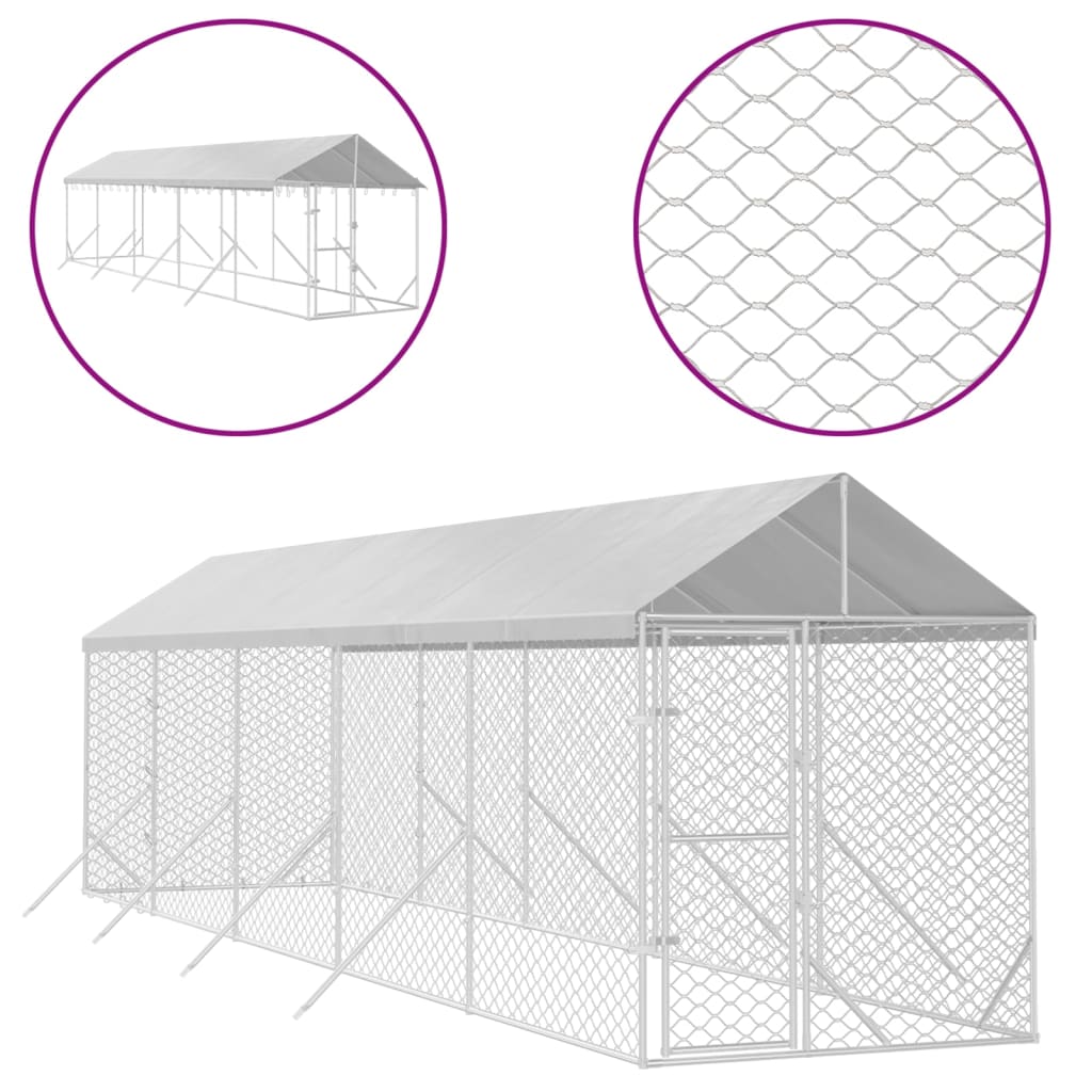 Vidaxl Dog Kennel con tetto 2x10x2,5 m in acciaio zincato