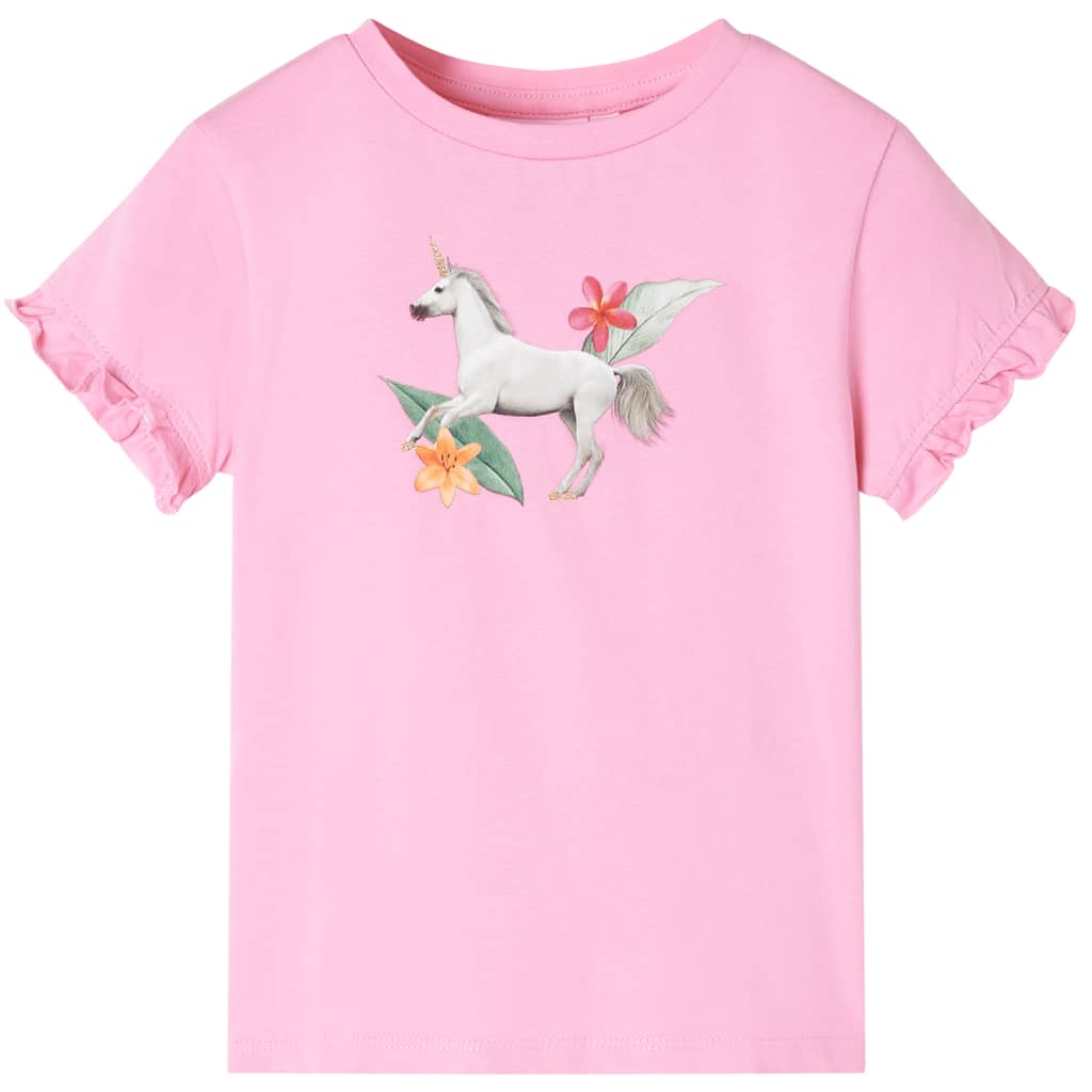 Vidaxl Kanner Shirt mat kuerzen Ärmelen 140 hell Pink