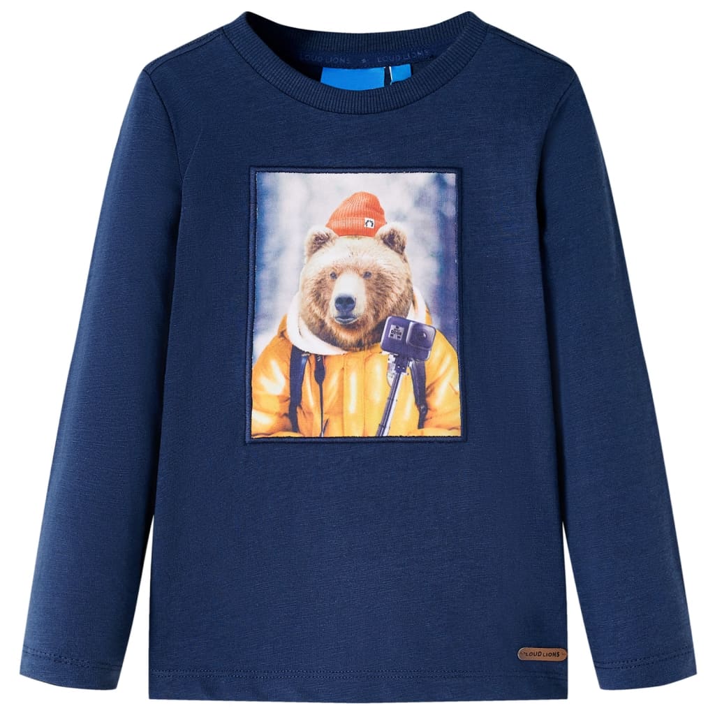 Vidaxl Kanner Shirt mat laange Ärmelen 128 gemëscht Marine blo