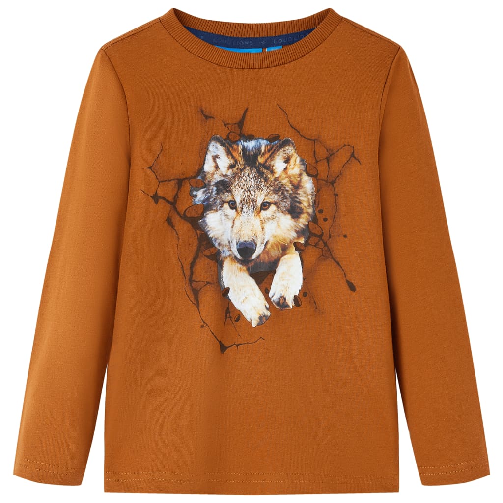 Vidaxl børneshirt med lange ærmer 92 cognac farvet