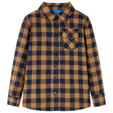 Vidaxl børneshirt rutet 92 cognac farvet og blå
