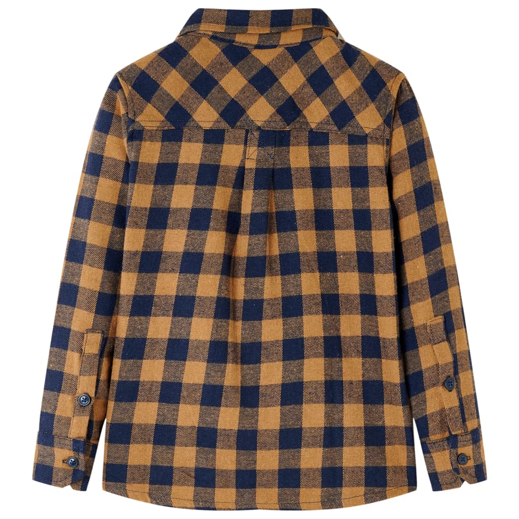 Vidaxl børneshirt rutet 92 cognac farvet og blå