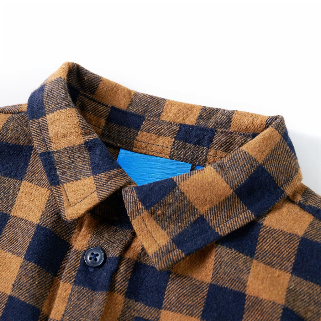 Vidaxl børneshirt rutet 104 cognac farvet og blå