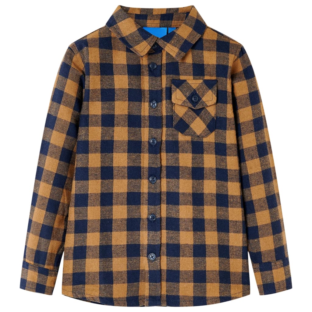 Vidaxl børneshirt rutet 116 Cognac -farvet og blå
