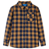 Vidaxl børneshirt rutet 116 Cognac -farvet og blå