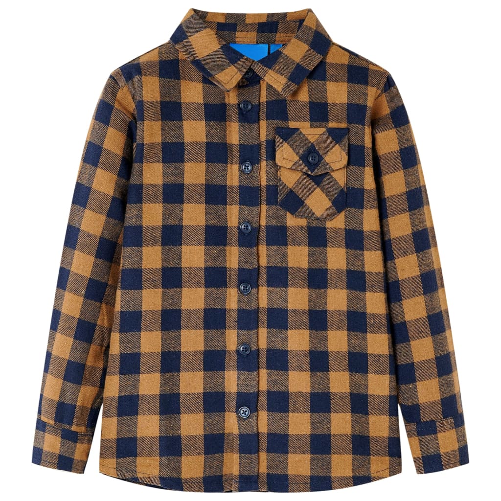 Vidaxl Children's shirt checkered 128 cognac colored and blue