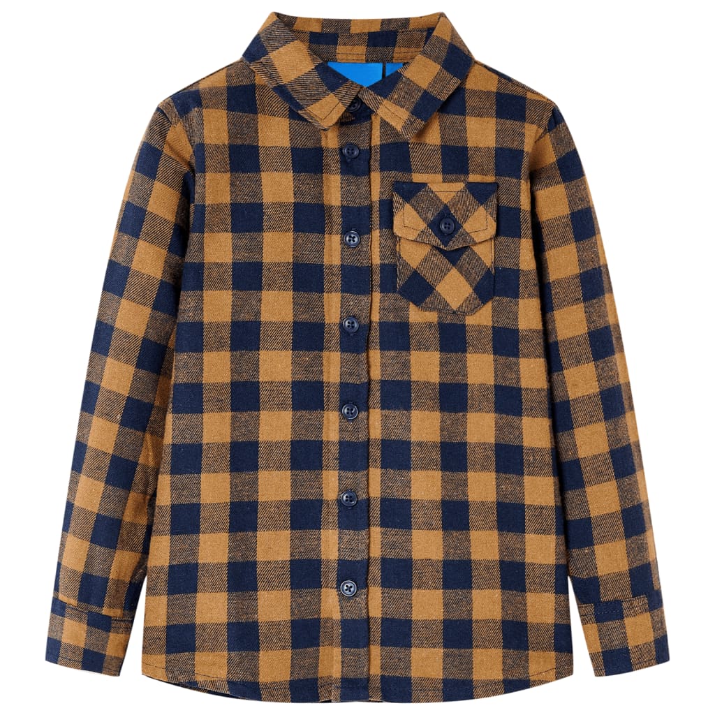 Vidaxl Children's shirt checkered 140 cognac colored and blue