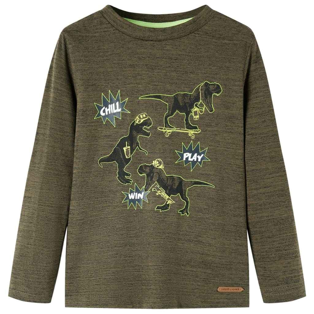 Vidaxl Kanner Shirt mat laangen Hülsen 116 gemëscht Kaki -Colored