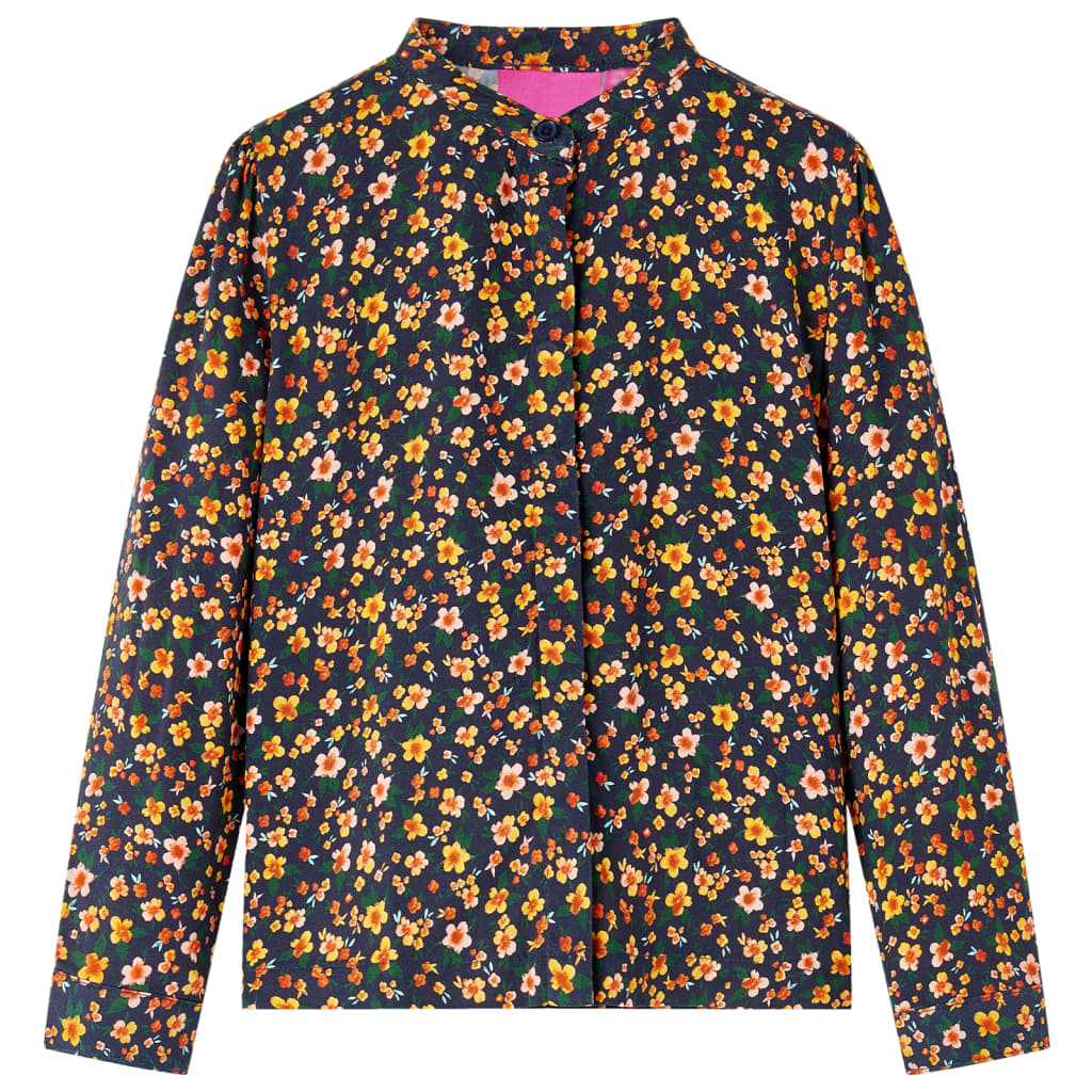 Vidaxl Children's shirt with band collar 128 navy blue