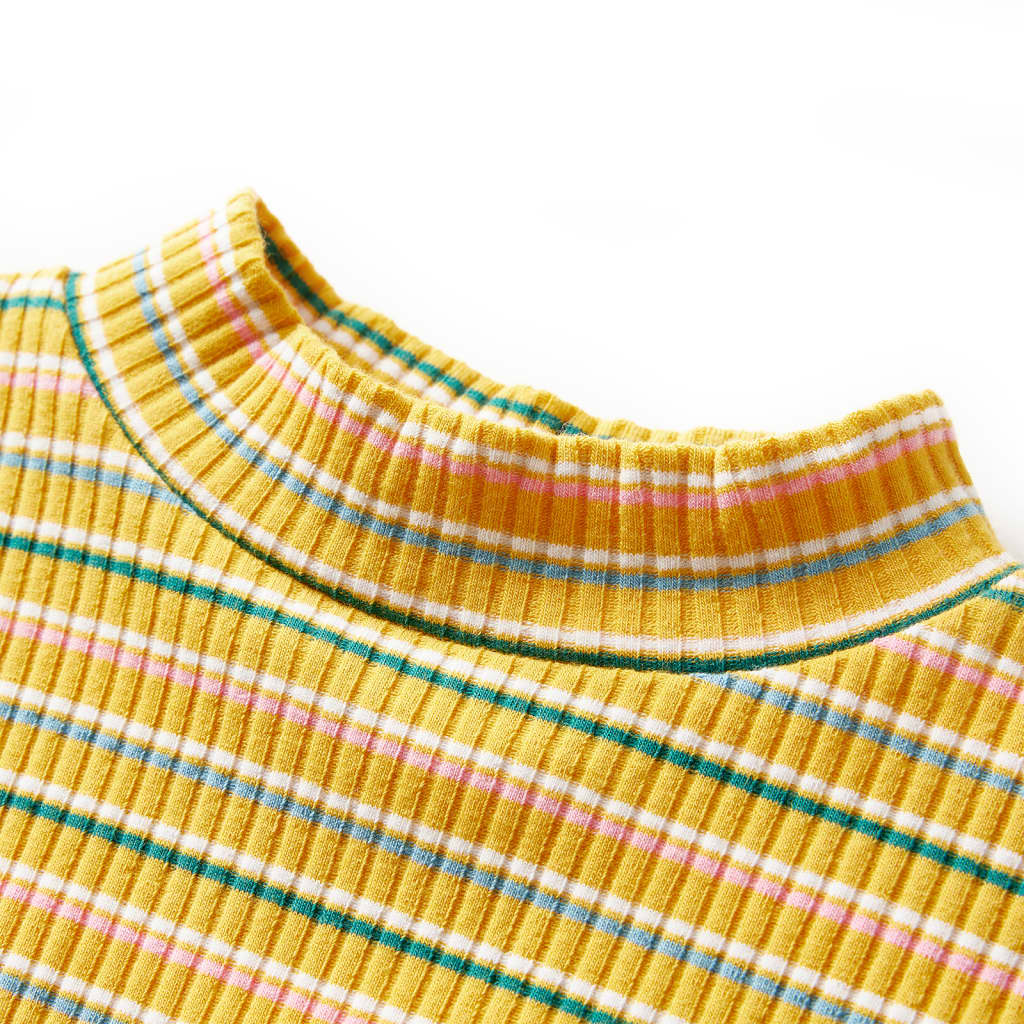 Vidaxl -Kinderhemd mit langen Ärmeln 140 Striped Ocker -Colored