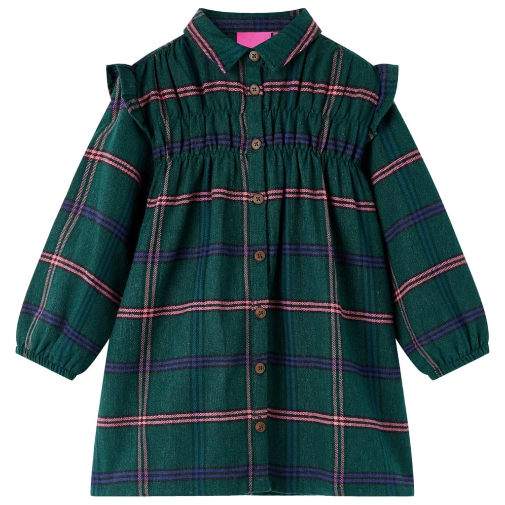 Vidaxl Kinderkleid mit langen Ärmeln und Rüschen 116 dunkelgrün