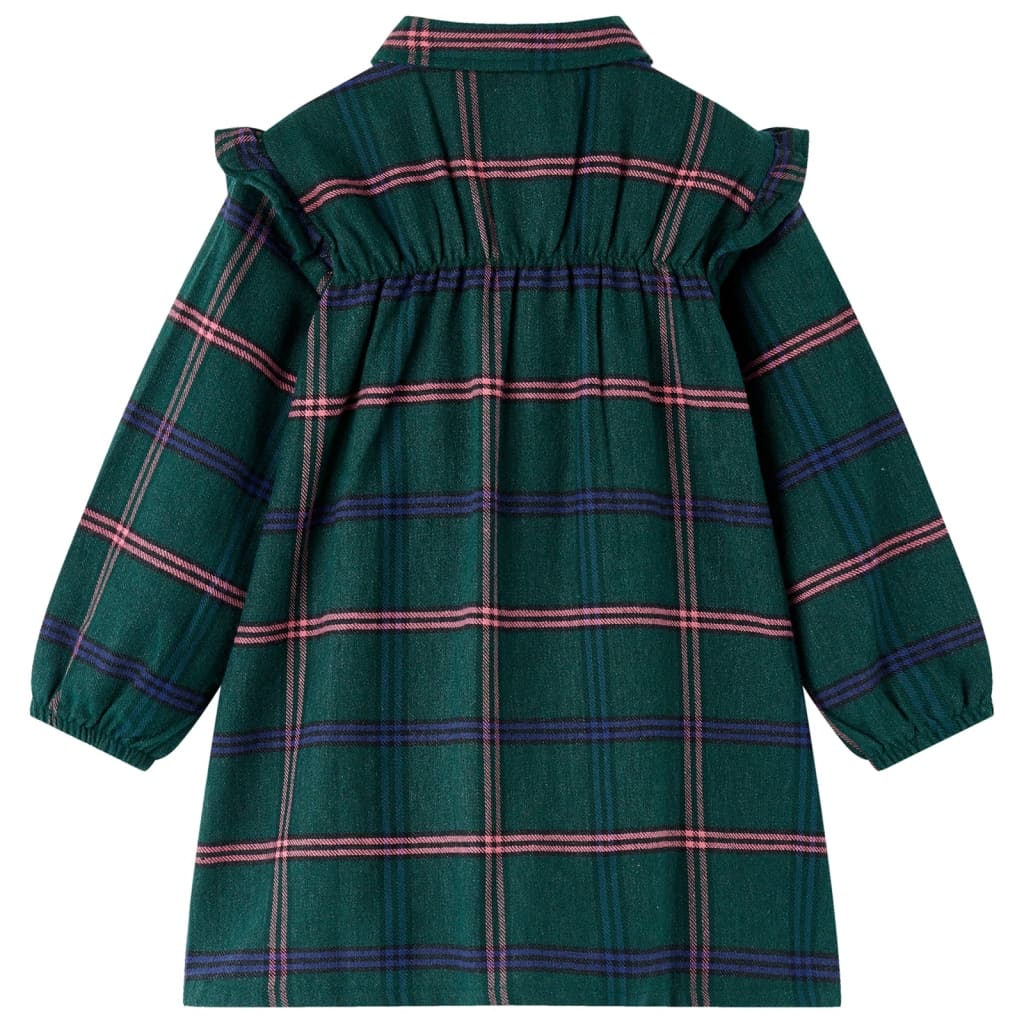 Vidaxl Kinderkleid mit langen Ärmeln und Rüschen 128 dunkelgrün