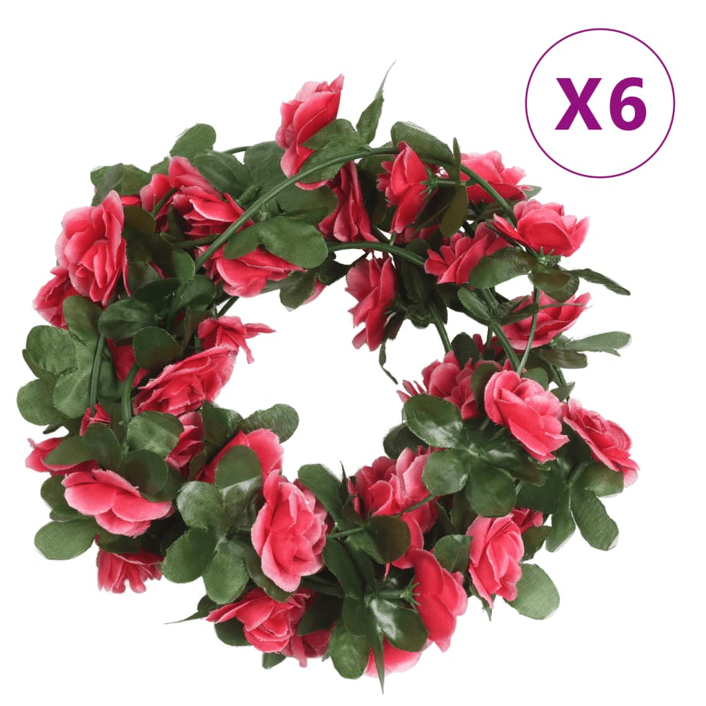 Vidaxl Chrëschtdag Garlands mat Blummen 6 st 7 250 cm Fréijoer rosa