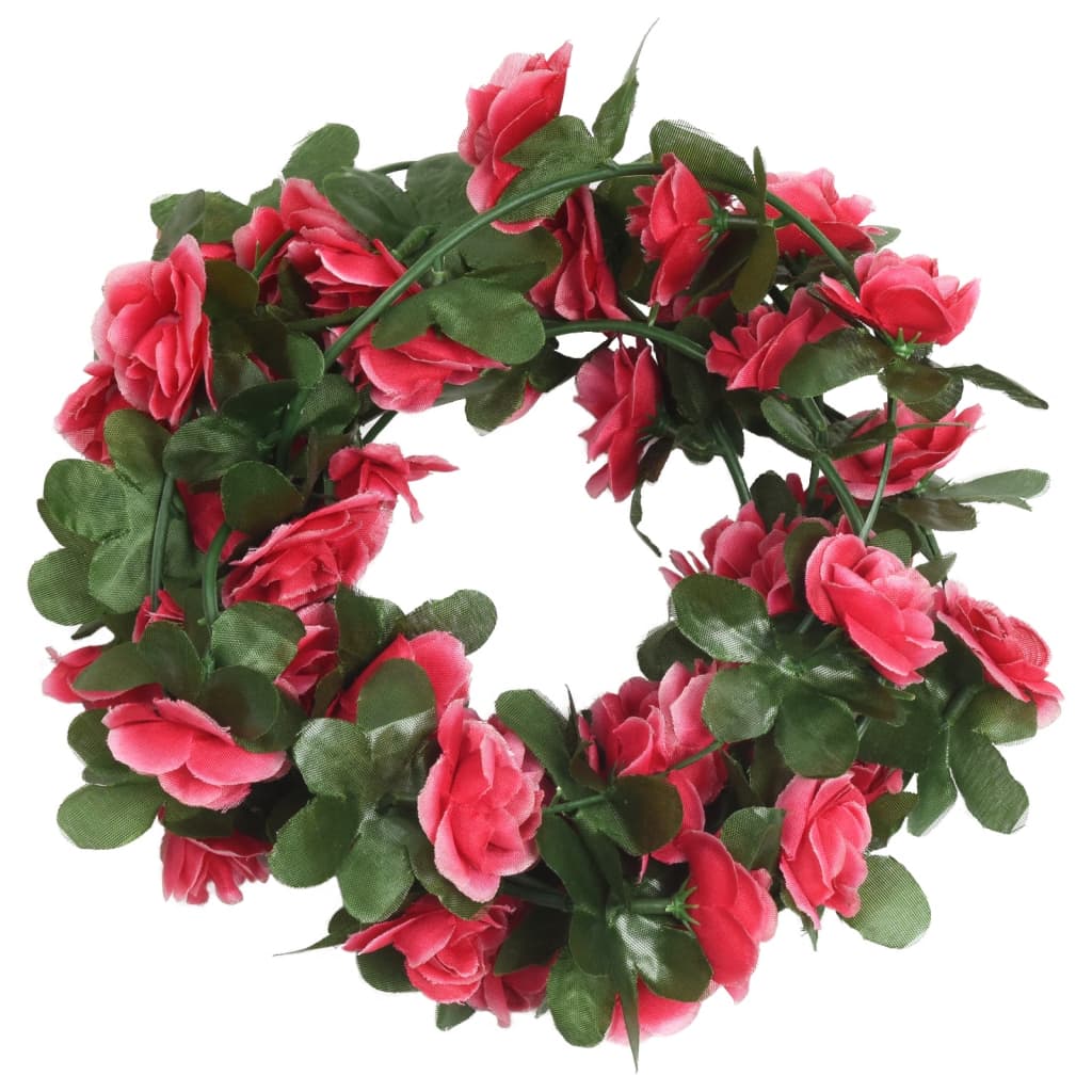 Vidaxl Chrëschtdag Garlands mat Blummen 6 st 7 250 cm Fréijoer rosa