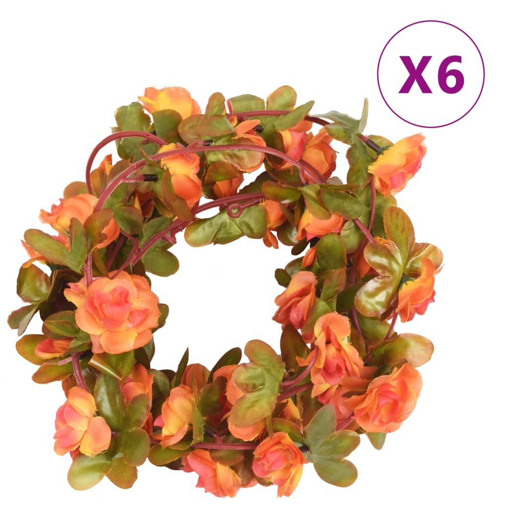 Vidaxl Weihnachtsgirlanden mit Blumen 6 St 250 cm Orange