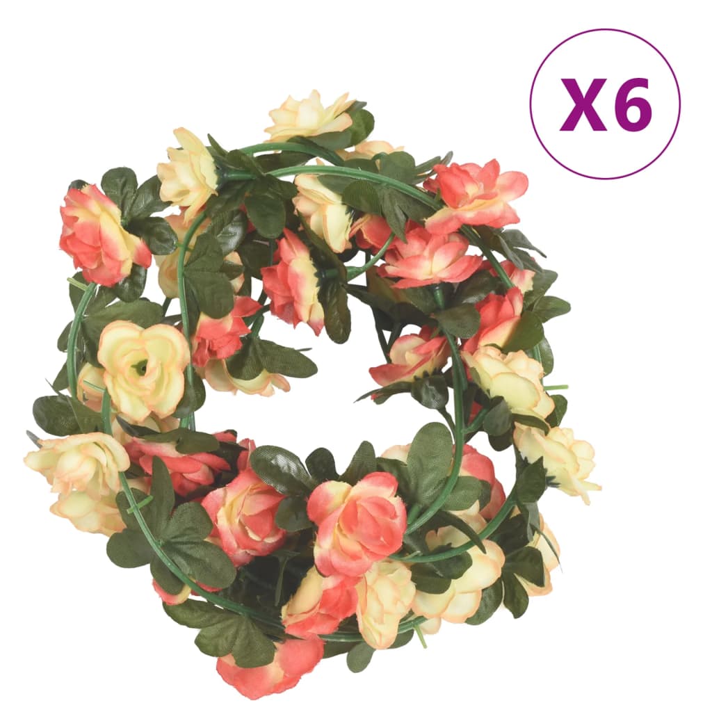 Vidaxl Christmas Garlands with Flowers 6 St 240 cm rosé og champagnefarget