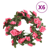 Vidaxl julkransar med blommor 6 st 240 cm rödrosa