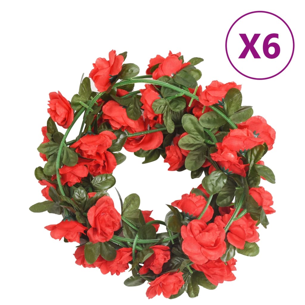 Vidaxl Christmas garlands with flowers 6 st 240 cm red