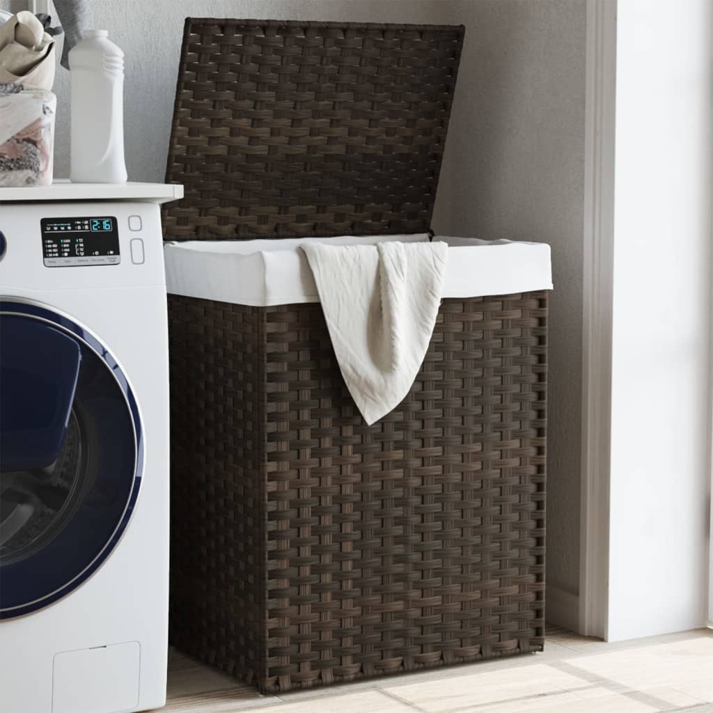 Košara za pranje perila Vidaxl s pokrovom 46x33x60 cm poli rattan temno rjava