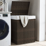 Košara za pranje perila Vidaxl s pokrovom 46x33x60 cm poli rattan temno rjava