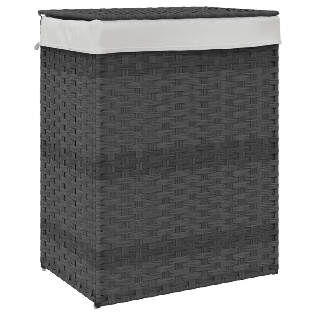 Košara za perilo Vidaxl s pokrovom 46x33x60 cm poli rattan siva